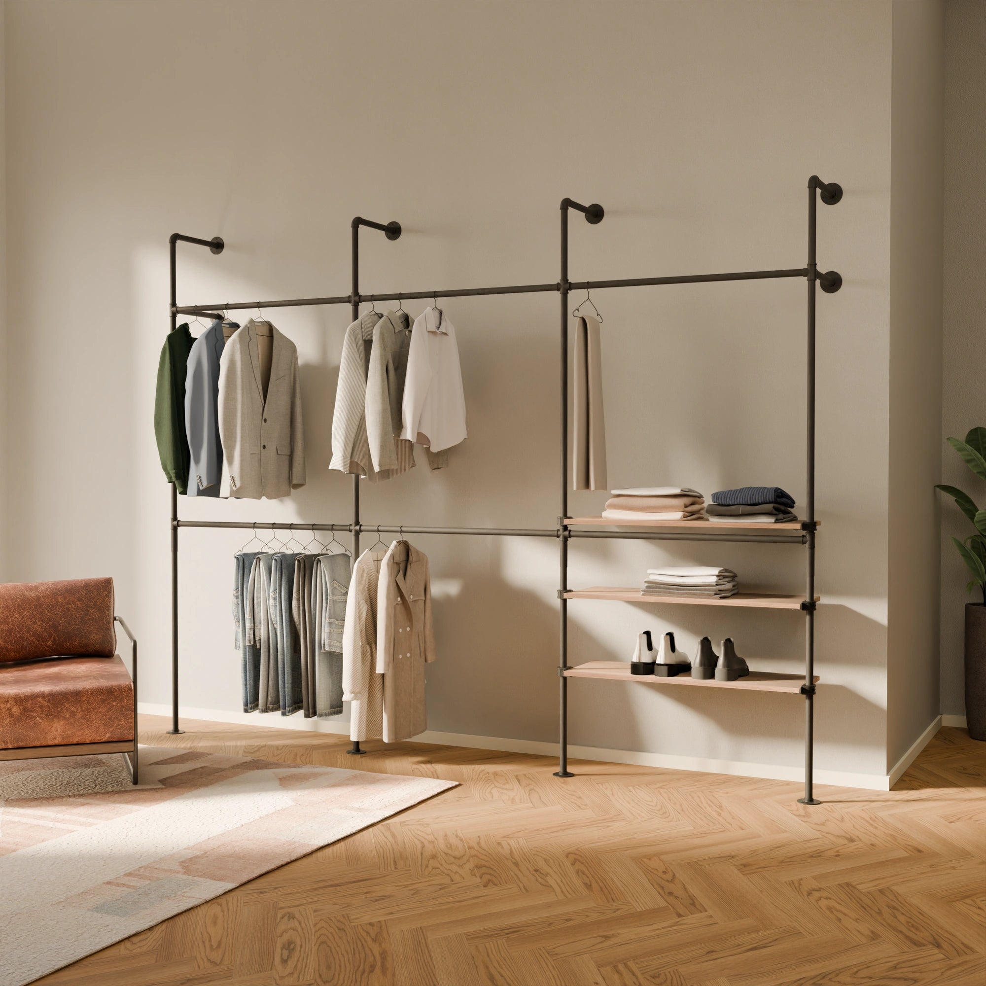 PAMO DESIGN Système de tringles à vêtements KIM DOUBLE 3 OAK