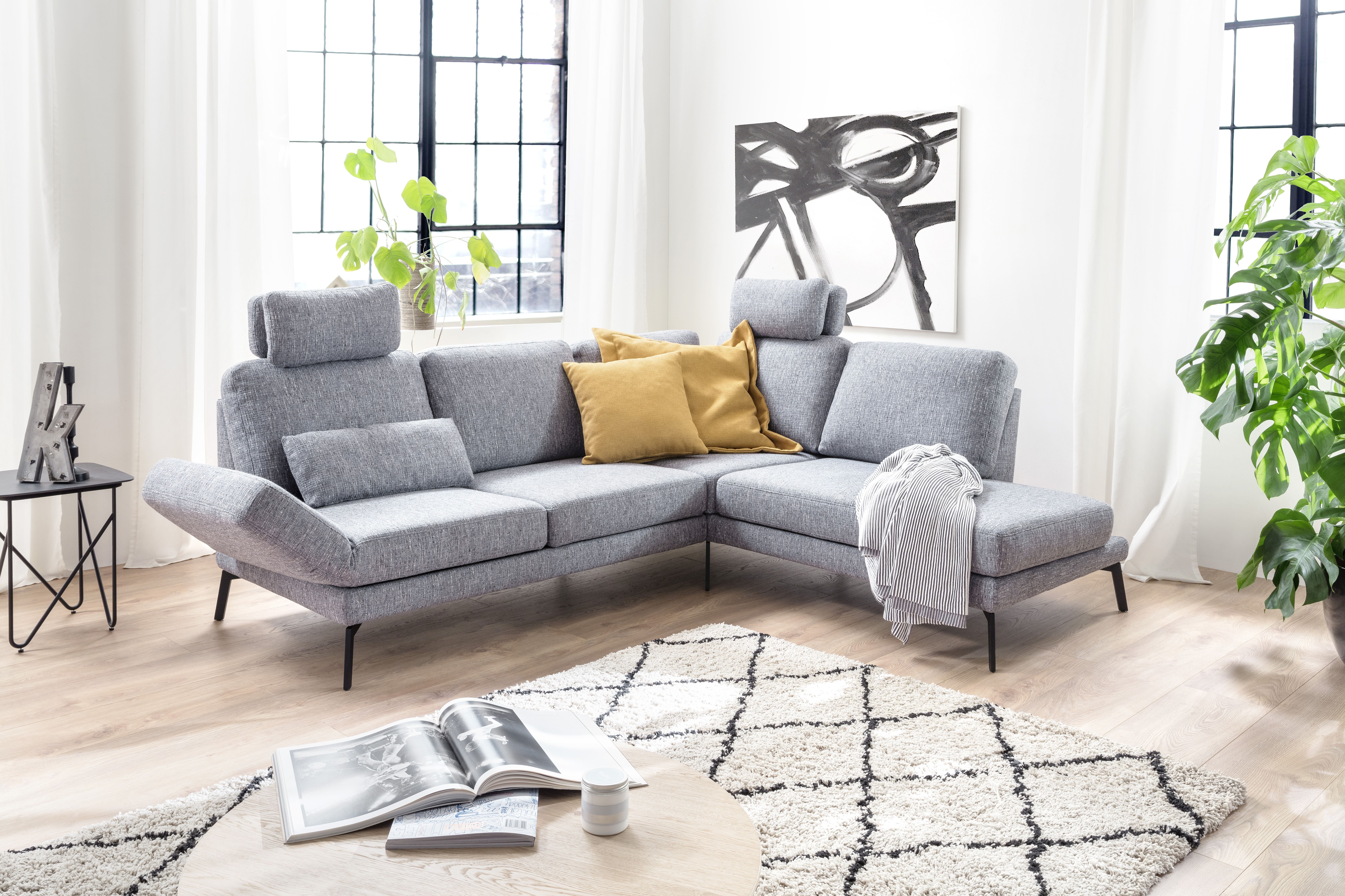 SOFAWERKSTATT Eckgarnitur SW 738, Stoff bluegrey, ca. 297x207cm