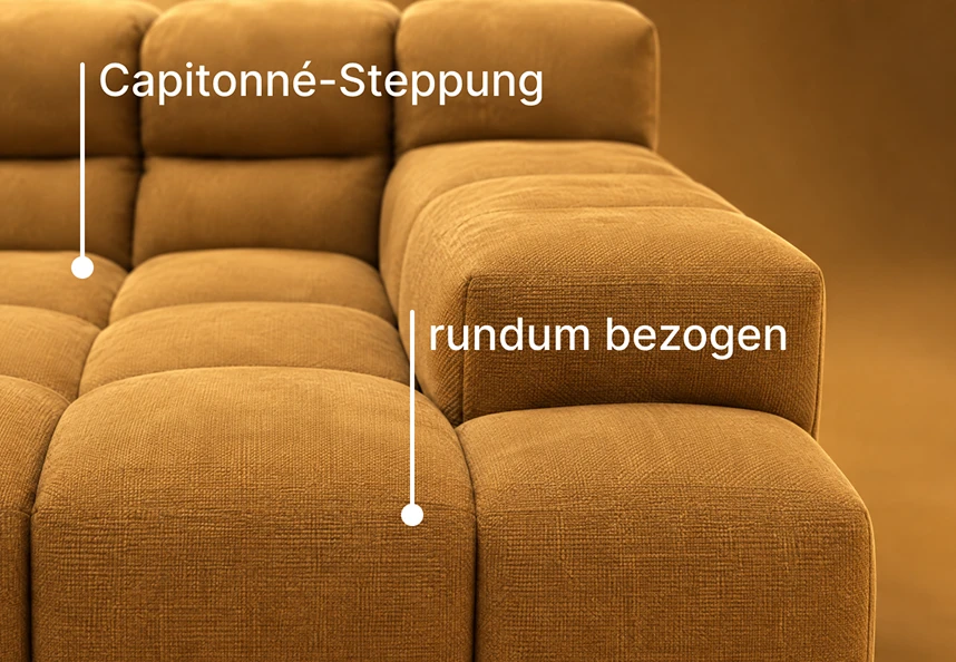 designwerk Sofa Temple – Detail Capitonné-Steppung