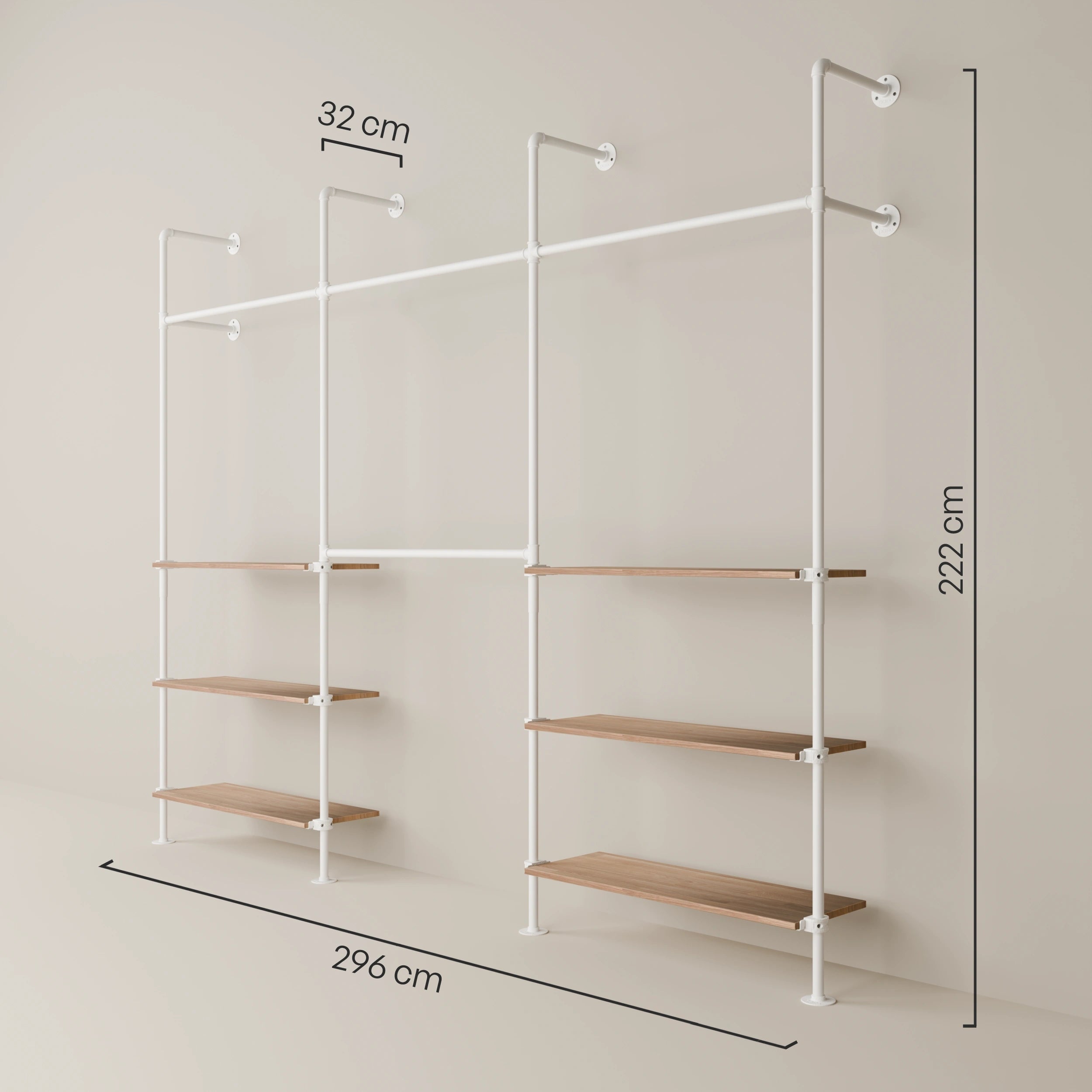 PAMO DESIGN Système de tringles à vêtements KIM DOUBLE 3 OAK