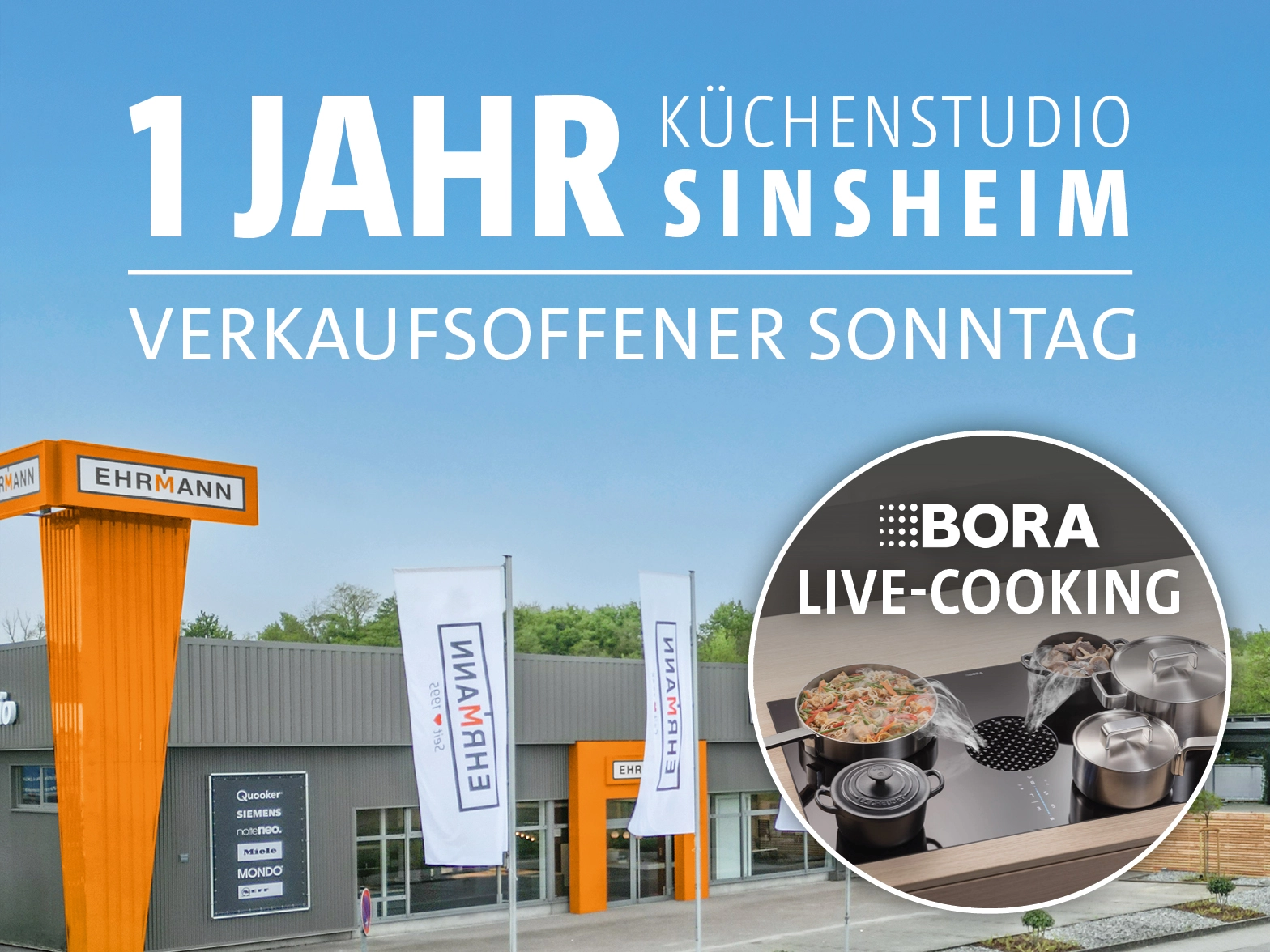 Nous fêtons le premier anniversaire du magasin de cuisines de Sinsheim avec une journée portes ouvertes le dimanche et un événement de cuisine en direct BORA