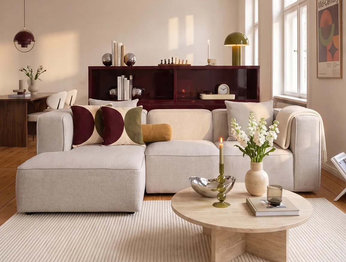 FLYNNA als Dreisitzer mit Longchair links