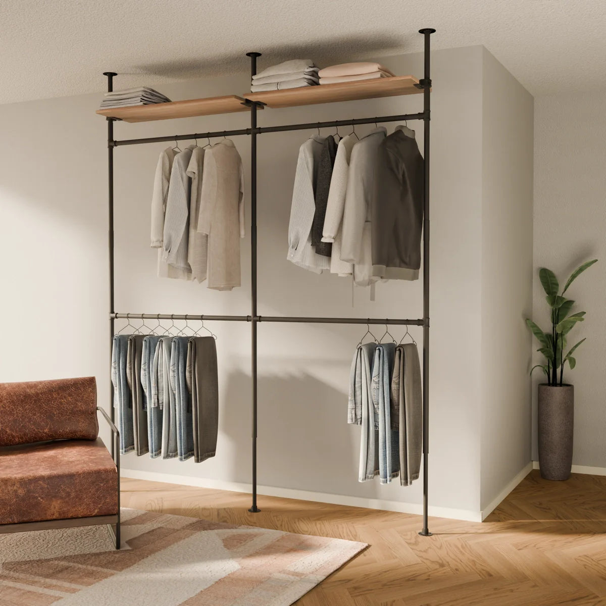 PAMO LOFT 2 OAK clothes rail system