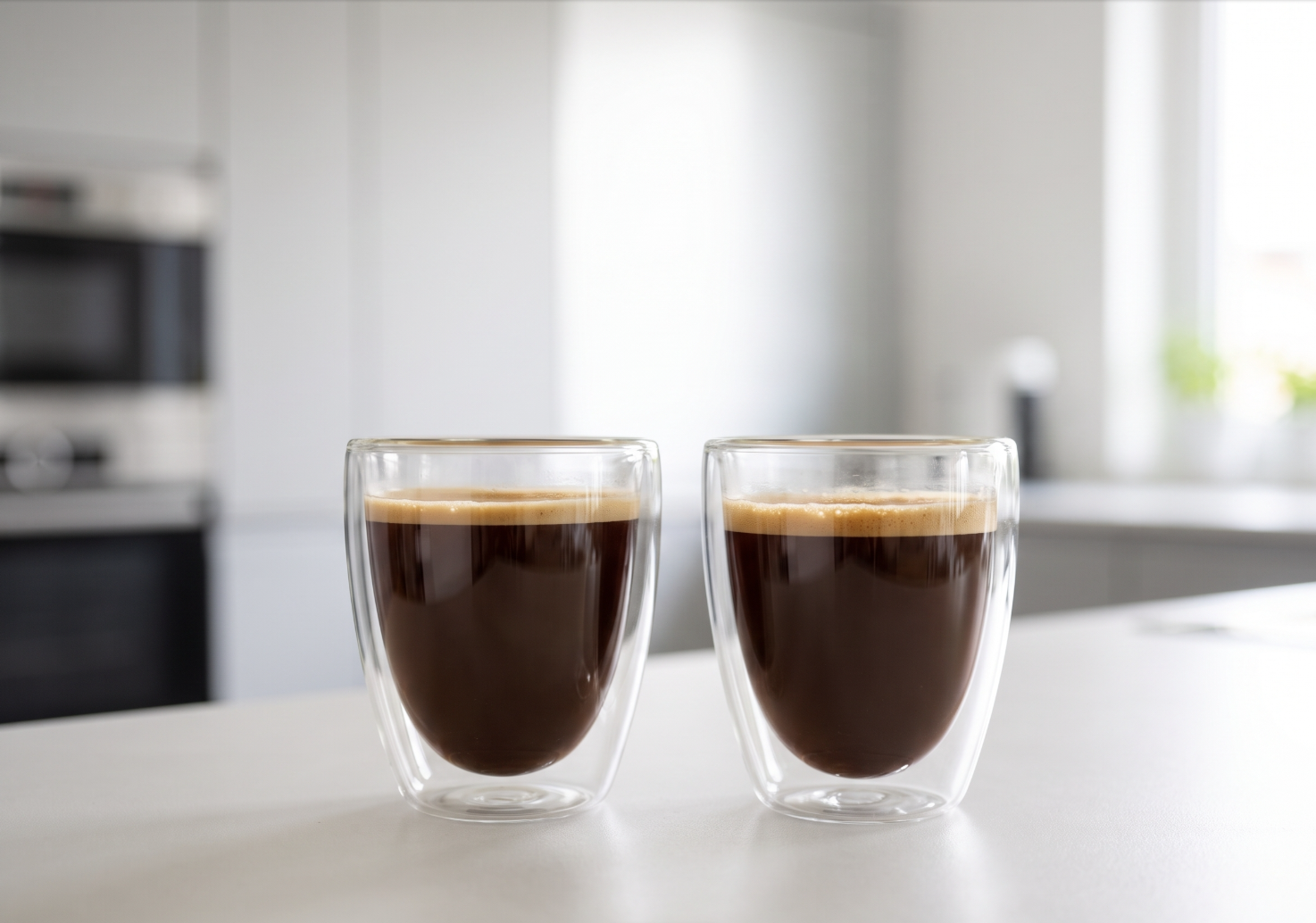 Double-walled coffee glasses with an insulating layer of air