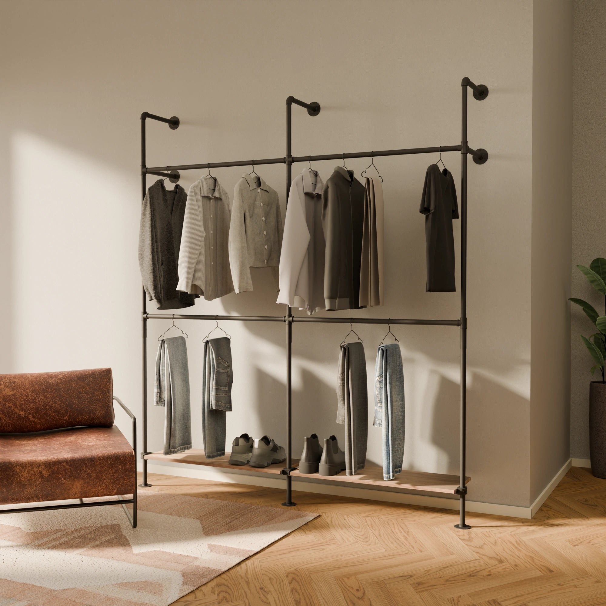 PAMO DESIGN Système de tringles à vêtements KIM DOUBLE 2 OAK