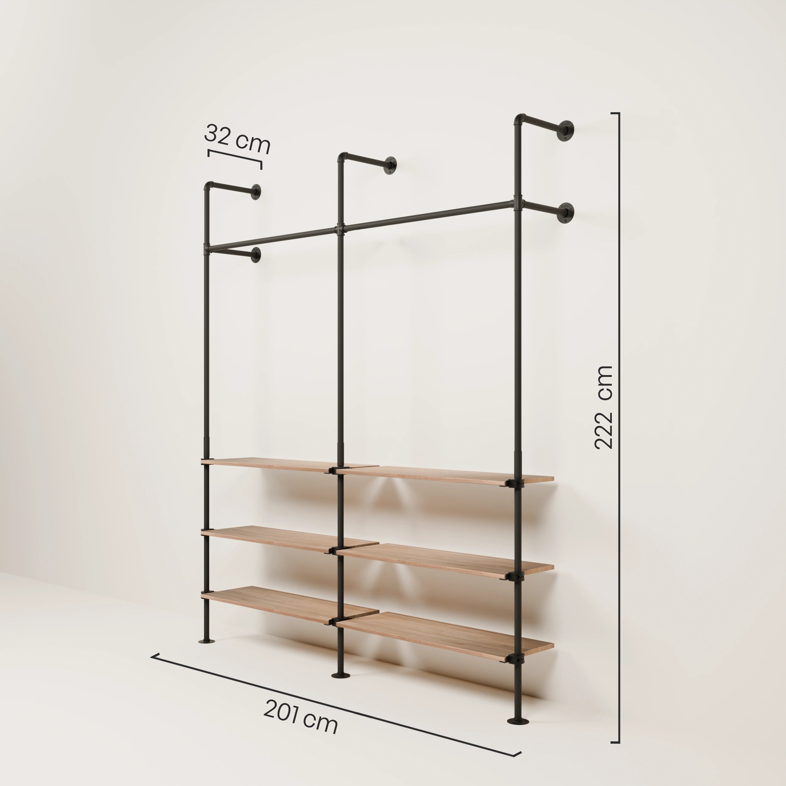 Système de tringle à vêtements PAMO KIM 2 OAK