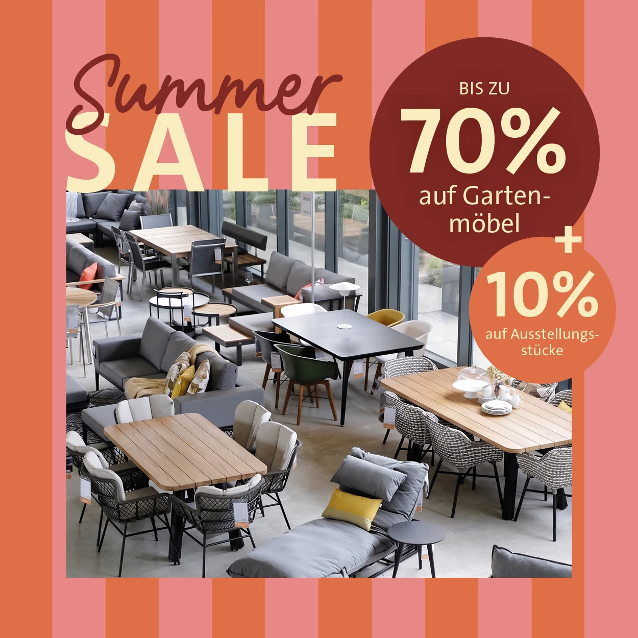 Jusqu'à 70 % de réduction sur les meubles de jardin et 10 % supplémentaires sur les articles d'exposition !