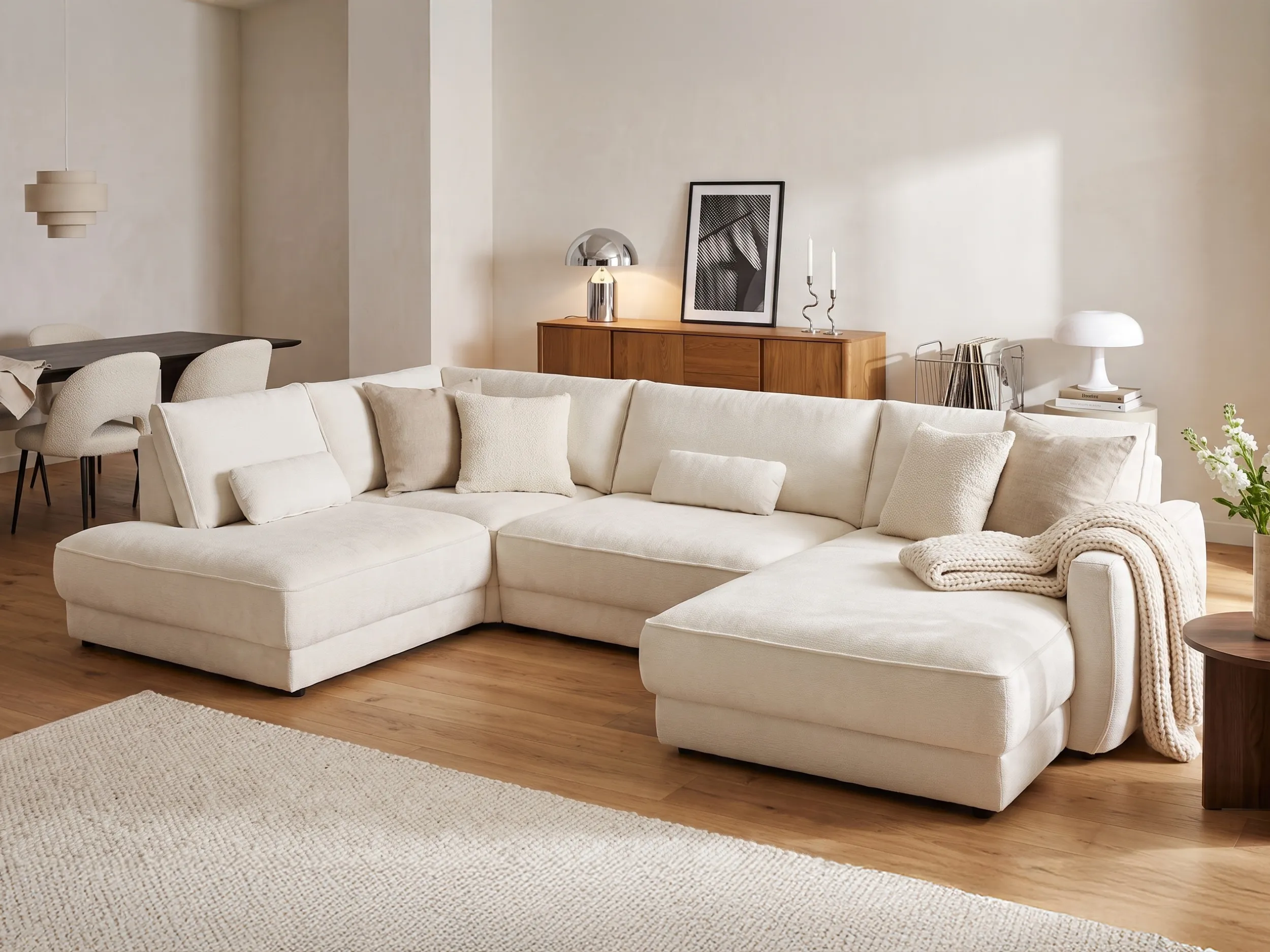 Große Wohnlandschaft in U-Form mit Couchtisch in der Mitte