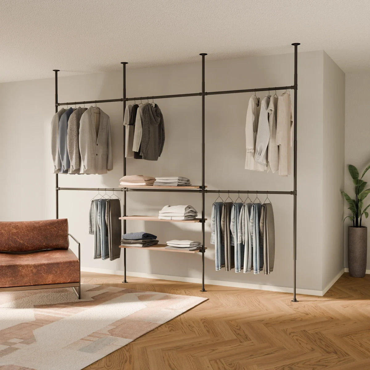 PAMO LOFT 3 OAK clothes rail system