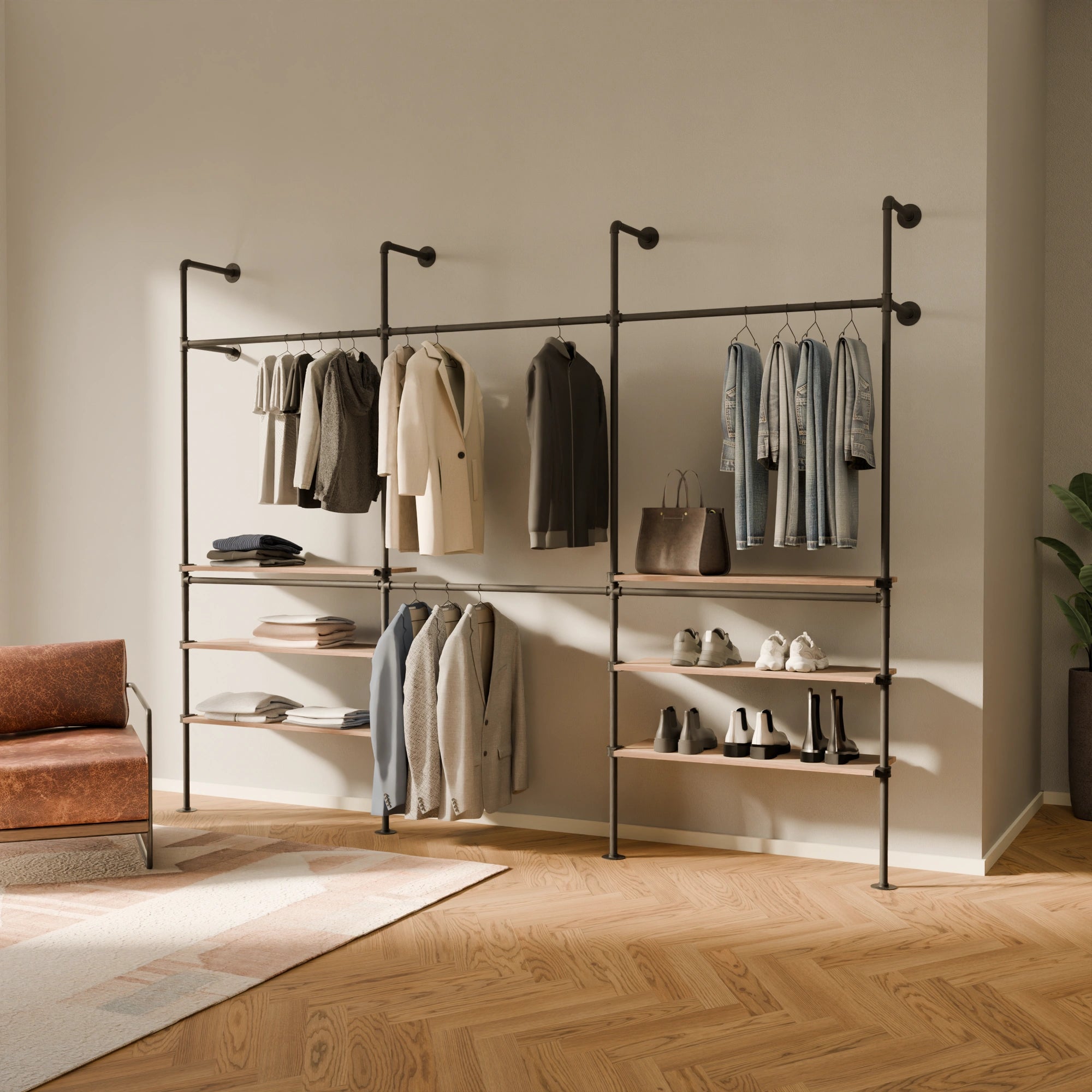 PAMO DESIGN Système de tringles à vêtements KIM DOUBLE 3 OAK